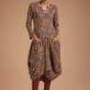 V Neck Boho Long Sleeve Asymmetric Dress With